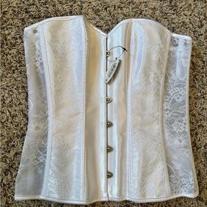 White Lace Satin Corset Top